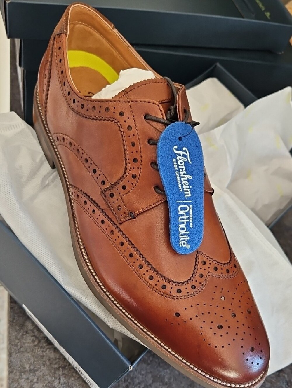 Florsheim Cognac Leather Wingtip Oxford - Men's Size 10.5D